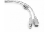 Кабель USB A(m) - B(m),  0.75м, прозрачный, экранированный, ферритовые кольца, USB 2.0, Cablexpert