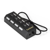USB-Hub ExeGate DUB-42SW 4xUSB2.0, кнопки включения/отключения для каждого порта, черный