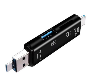 Карт-ридер 5-in-1, USB 2.0, microUSB/Type-C/microSD, черный