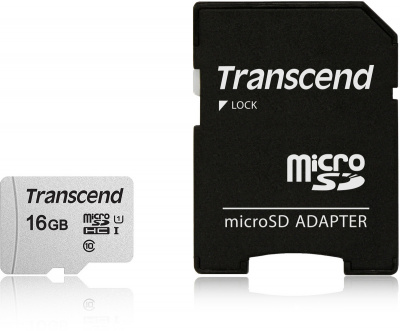 Карта памяти microSD 16Gb Transcend Class 10 + адаптер (TS16GUSD300S-A)