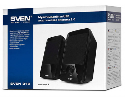 Звуковые колонки Sven 314 2.0, 4Вт, USB, чёрные