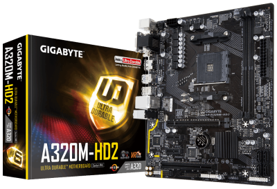 Материнская плата Gigabyte GA-A320M-HD2 Soc-AM4 AMD A320 2xDDR4 mATX AC`97 8ch(7.1) GbLAN RAID+VGA+D