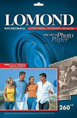 Бумага Lomond для струйного принтера, суперглянцевая, A4, 260g/m2, 20л (1103101)
