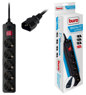 Сетевой фильтр BURO 5 евророзеток 1,8м, для ИБП, черный (500SH-1.8-UPS-B)