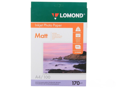Бумага Lomond для струйного принтера, матовая, двухст., А4, 170g/m2, 100л (0102006)