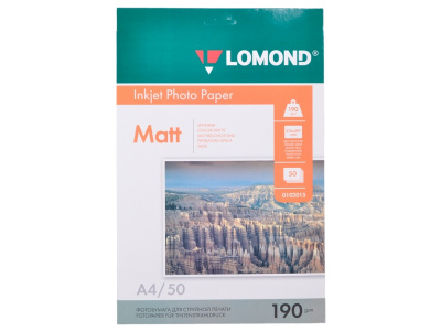 Бумага Lomond для струйного принтера, матовая, двухст., А4, 190g/m2, 50л (0102015)