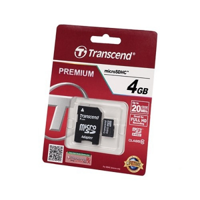 Карта памяти microSD 4Gb Transcend Class 10 + адаптер