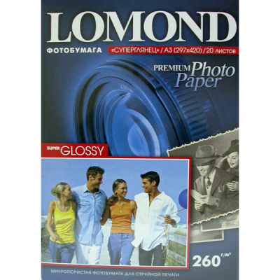 Бумага Lomond для стр. печати, суперглянцевая, A3, 260g/m2, 20л (1103130)