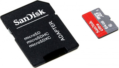 Карта памяти microSD 64Gb Sandisk Class10 SDSQUNS-064G-GN3MN Ultra 80 w/o adapter
