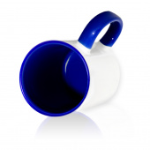 Кружка 300мл белая с синей внутренней поверхностью и цветной ручкой