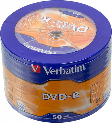 Диск DVD-R Verbatim 4.7Gb, 16x 50шт. Cake Box 1
