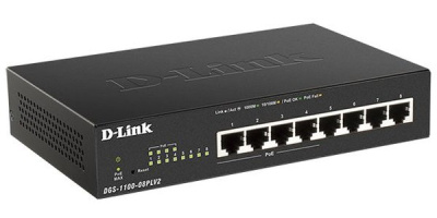 Коммутатор D-Link DGS-1100-08PLV2/A1A (L2) 10/100/1000 8x1Гбит/с 4PoE+ 80W настраиваемый