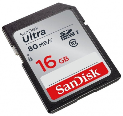 Карта памяти SD 16Gb Sandisk Class10 SDHC SDSDUNC-016G-GN6IN UHS-I Ultra 80MB/s