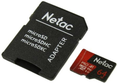 Карта памяти microSDXC 64Gb Netac P500 Extreme PRO Class 10 UHS-I U3, V30, A1 up to 100MB/s