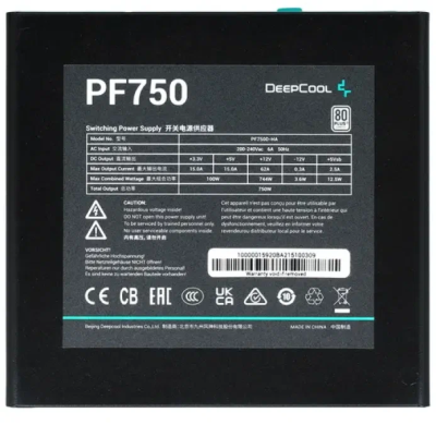 Блок питания Deepcool PF750 80+ (750W, 6xSATA, 2xMOLEX, 4xPCI-E(6+2), 120mm, APFC, 80+)