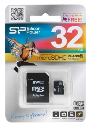 Карта памяти microSD 32Gb Silicon Power Class 10 + адаптер